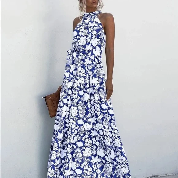 Boho Gypsy Halter Belted Maxi Dress New - Picture 7 of 12